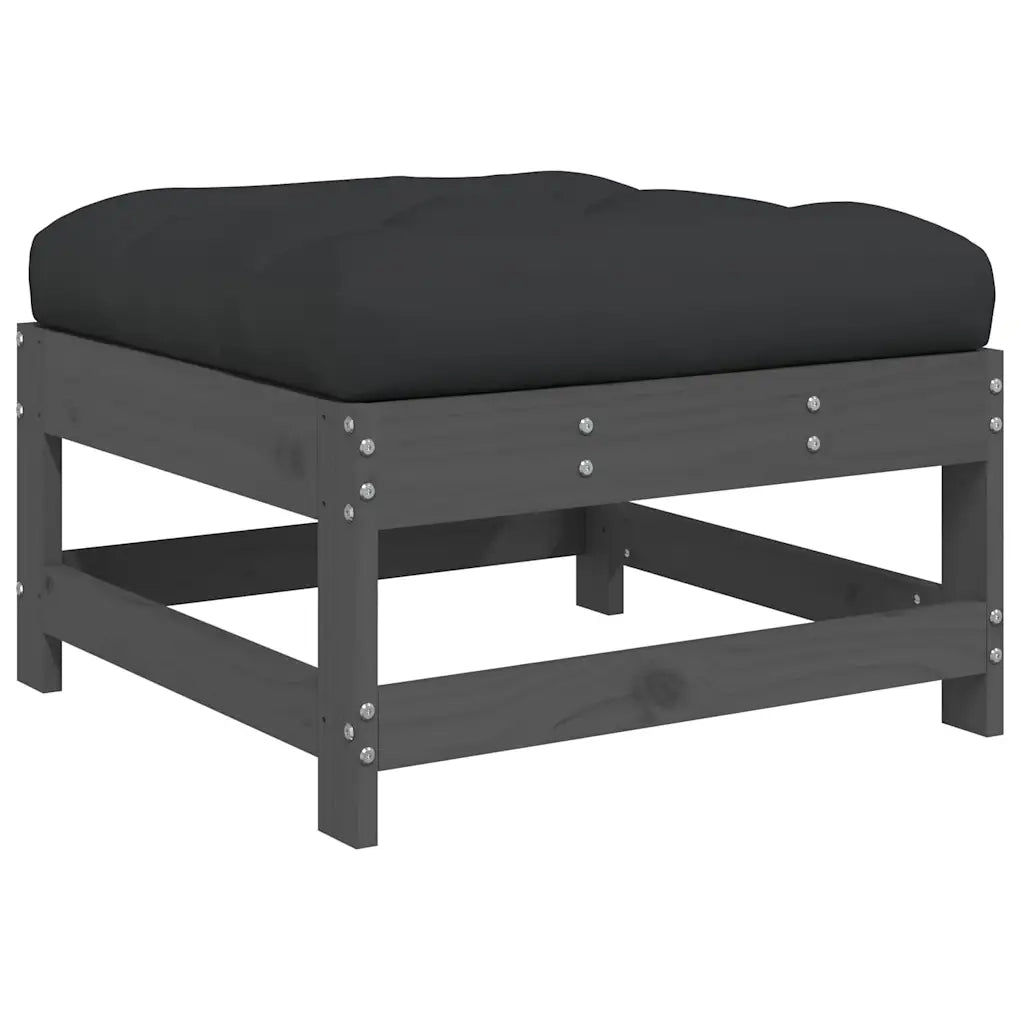 Sedia da giardino-Poggiapiedi Giardino con Cuscini 2pz Legno Massello Pino Grigio 481086