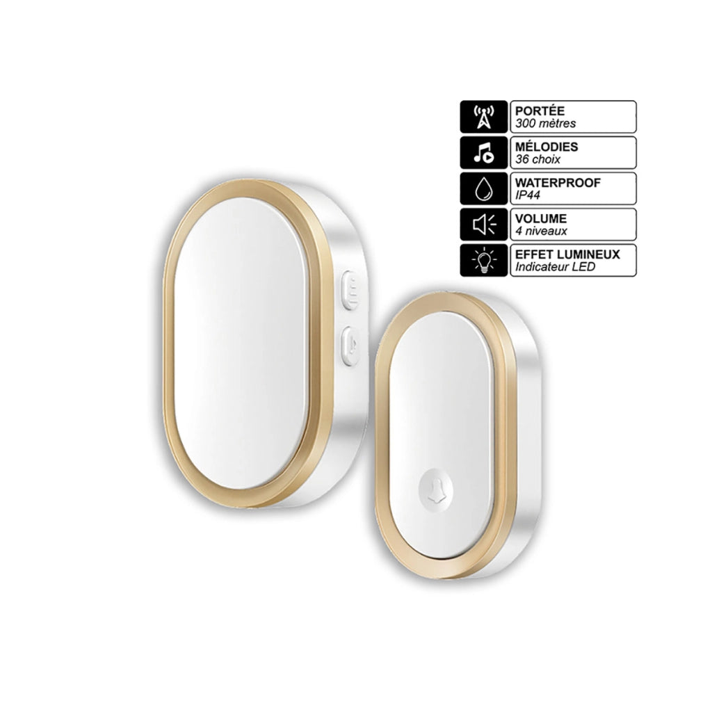 300 m di portata IP44 Campanello wireless connesso con suoneria e 36 suonerie Bianco Avizar