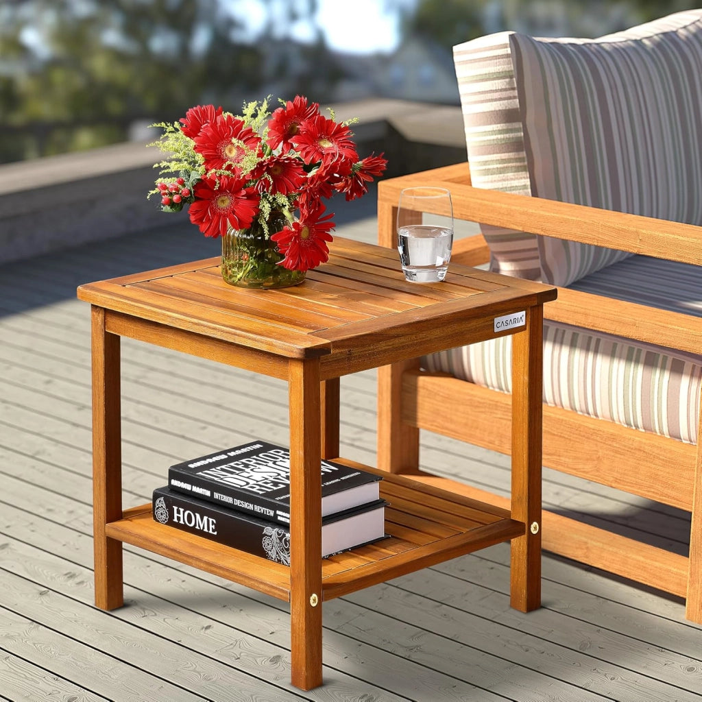 ® Tavolino da Giardino 45x45x45cm Portata 80kg 2 Ripiani Tavolo da Balcone Tavolo da Caffè Tavolo Piccolo Legno Acacia Tavolino estreno Legno
