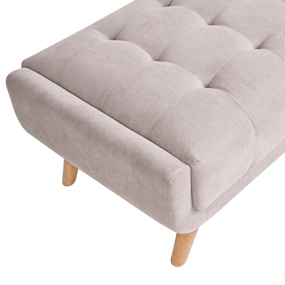 Pouf rettangolare in tessuto color tortora, stile retrò, per soggiorno, con gambe in legno