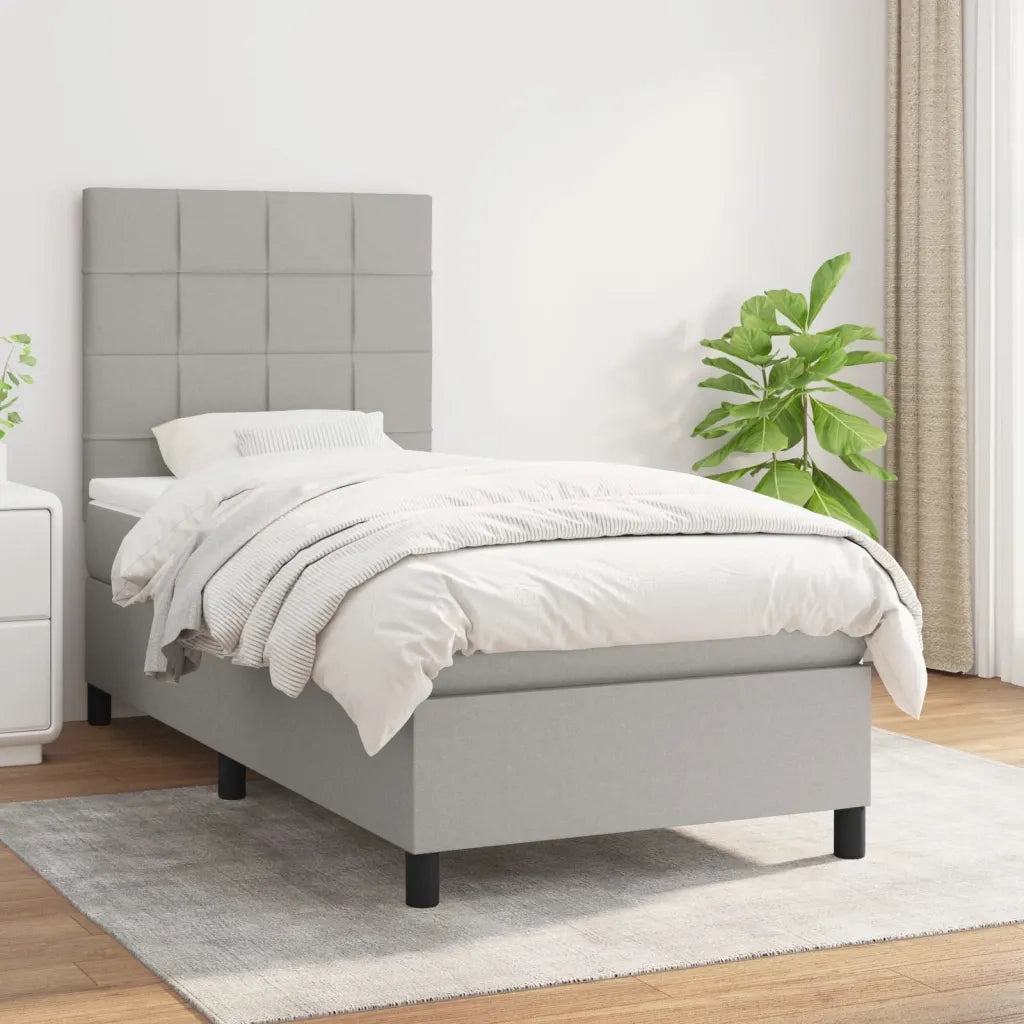 Letto singolo | Letto per adulti | Giroletto a Molle con Materasso Grigio Chiaro 80x200 cm Tessuto