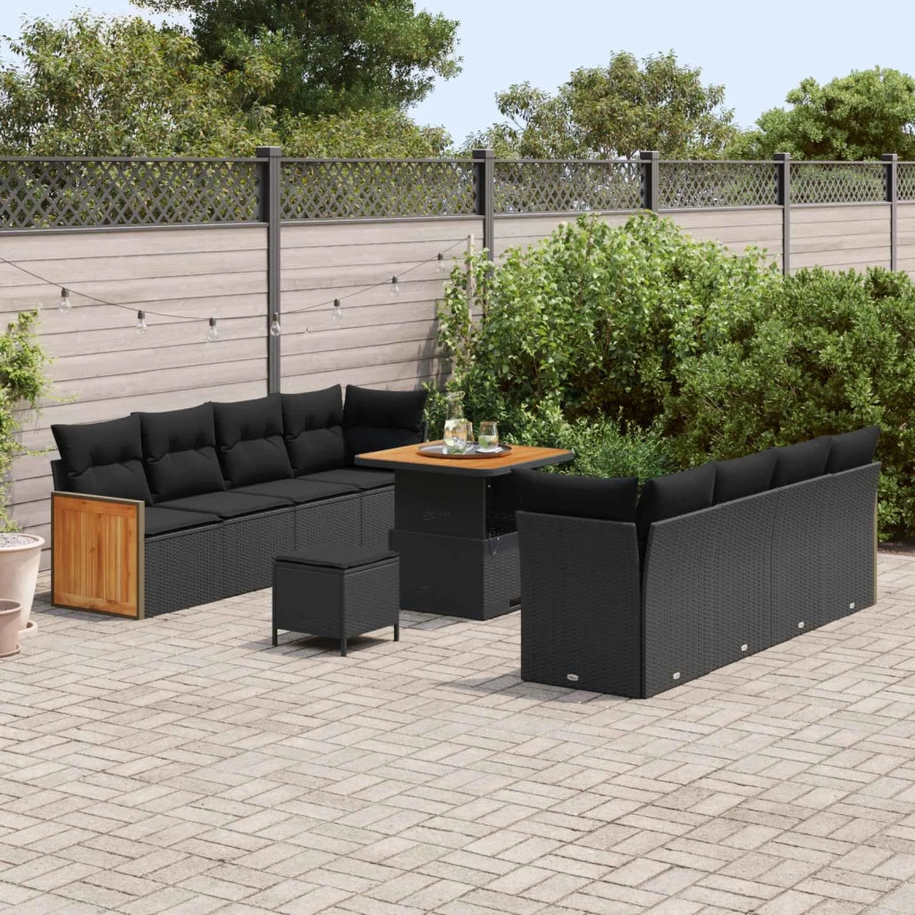 Set Divano da Giardino con cuscino 12 pcs Nero polyrattan