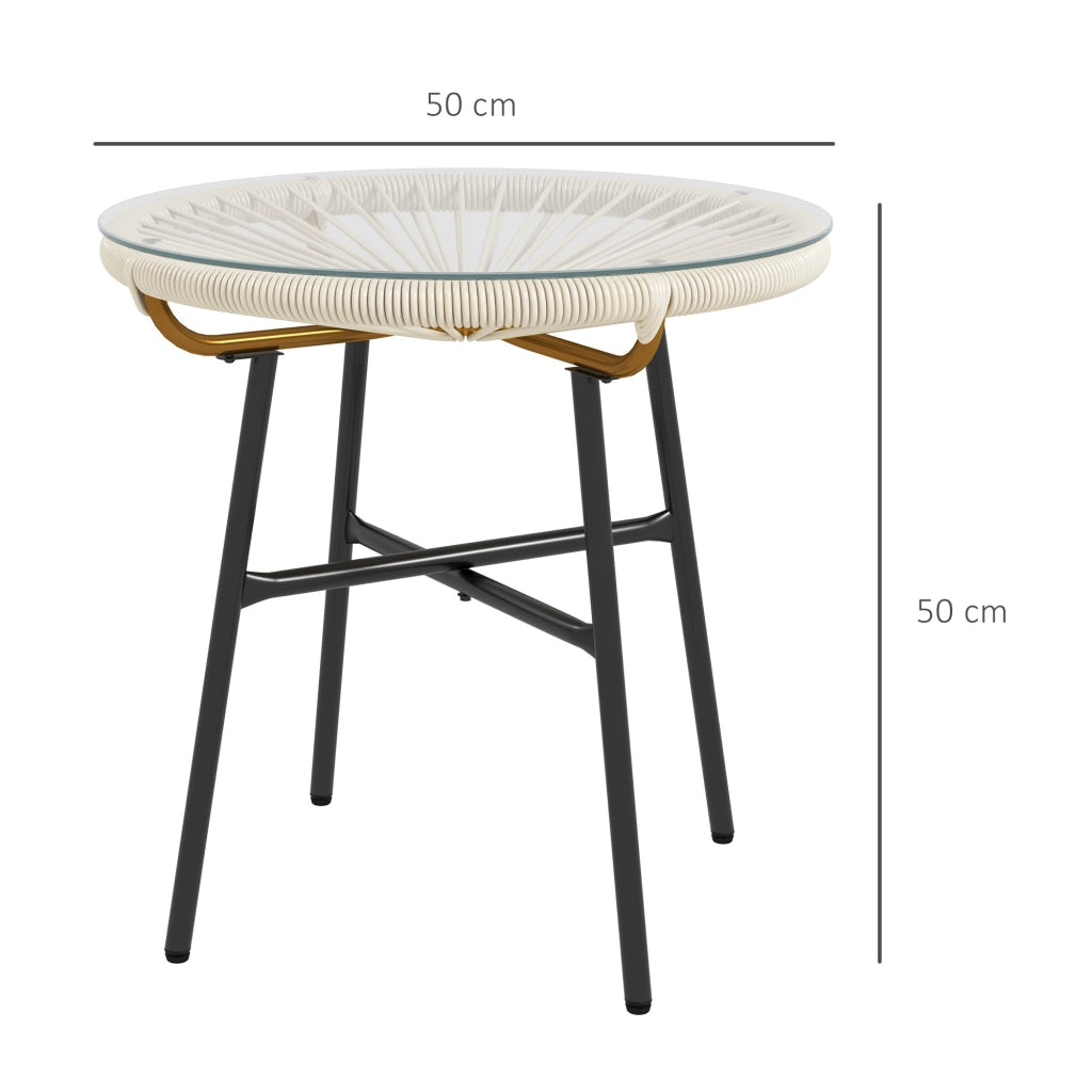Tavolino da giardino rotondo in rattan sintetico con piano in vetro temperato ?50x50 cm ¨C Xylo ¨C Crema