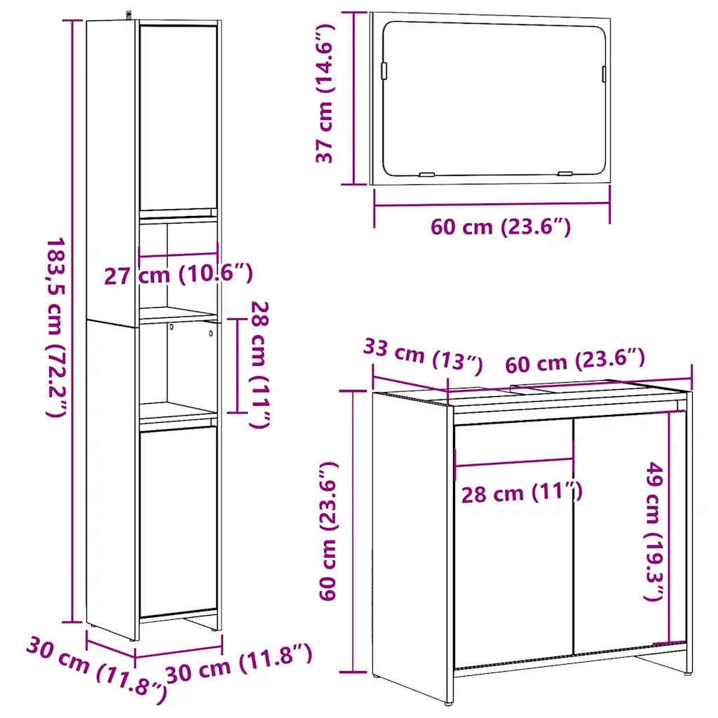 Set Mobili da Bagno 3 pz Rovere Artigianale Legno Multistrato 3328566