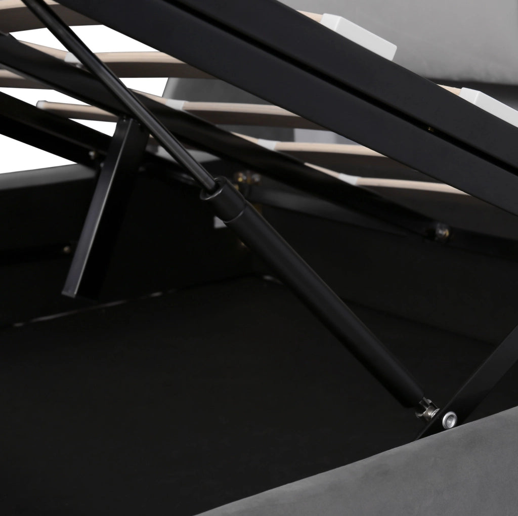 Letto imbottito con contenitore; design a orecchie; 140x190 cm; velluto grigio