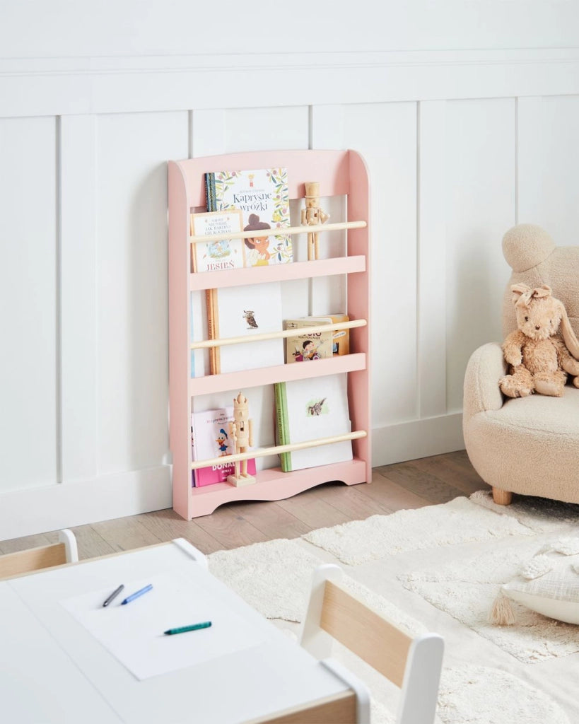 Libreria da parete rosa pastello a 3 piani in legno di pino MDF Camera dei bambini