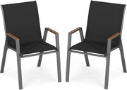 Set di 2/4 Sedie da Giardino, Poltrone in Tessuto Textilene per Esterno, Sedie Impilabili con Gambe in Metallo, Portata 180 kg, 56 x 66 x 88 cm (Nero,2)