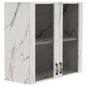 Pensile Cucina con Ante in Vetro 80x72x32 cm Bianco Effetto Marmo