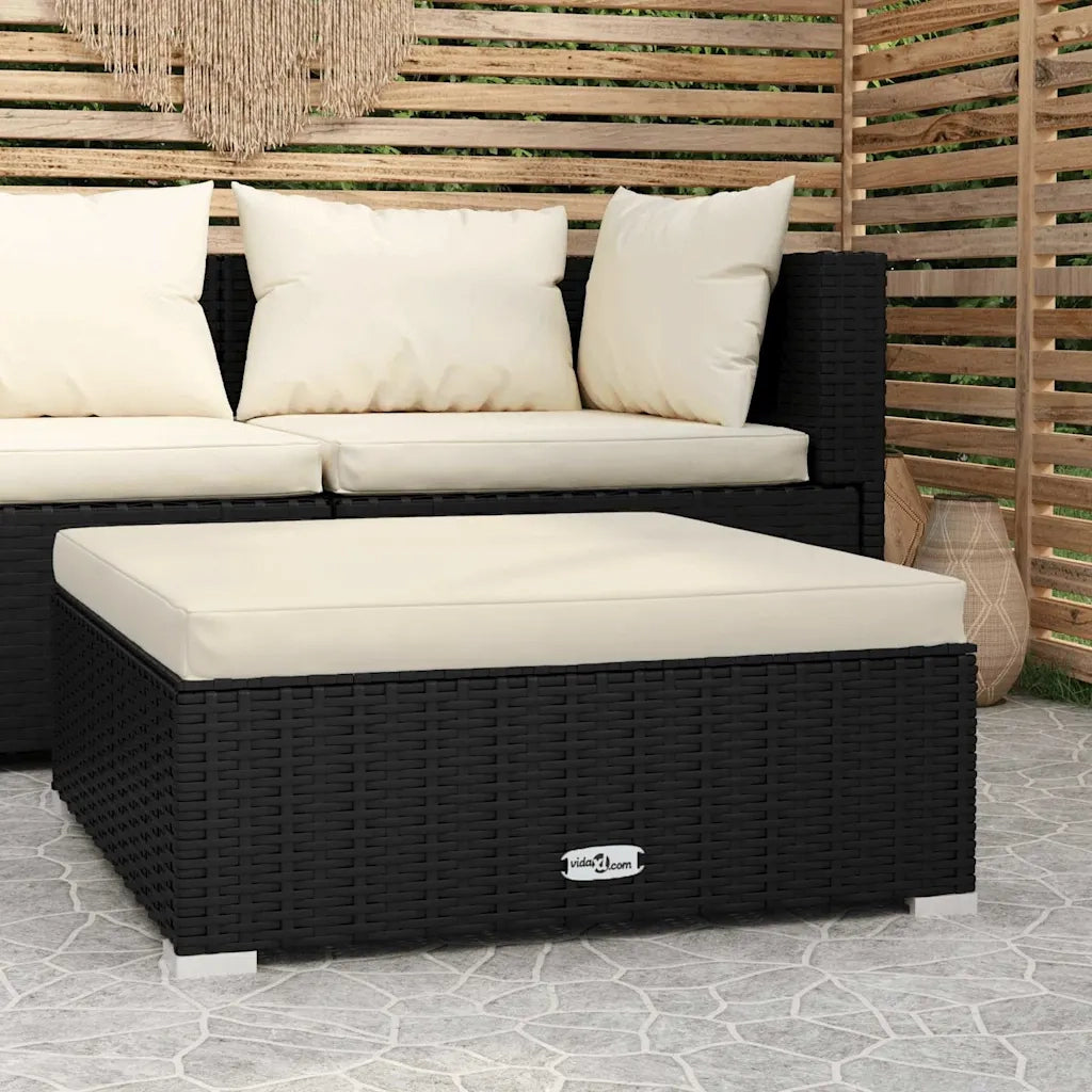 Sedia da giardino-Poggiapiedi da Giardino con Cuscino Nero 70x70x30 cm Polyrattan 219564