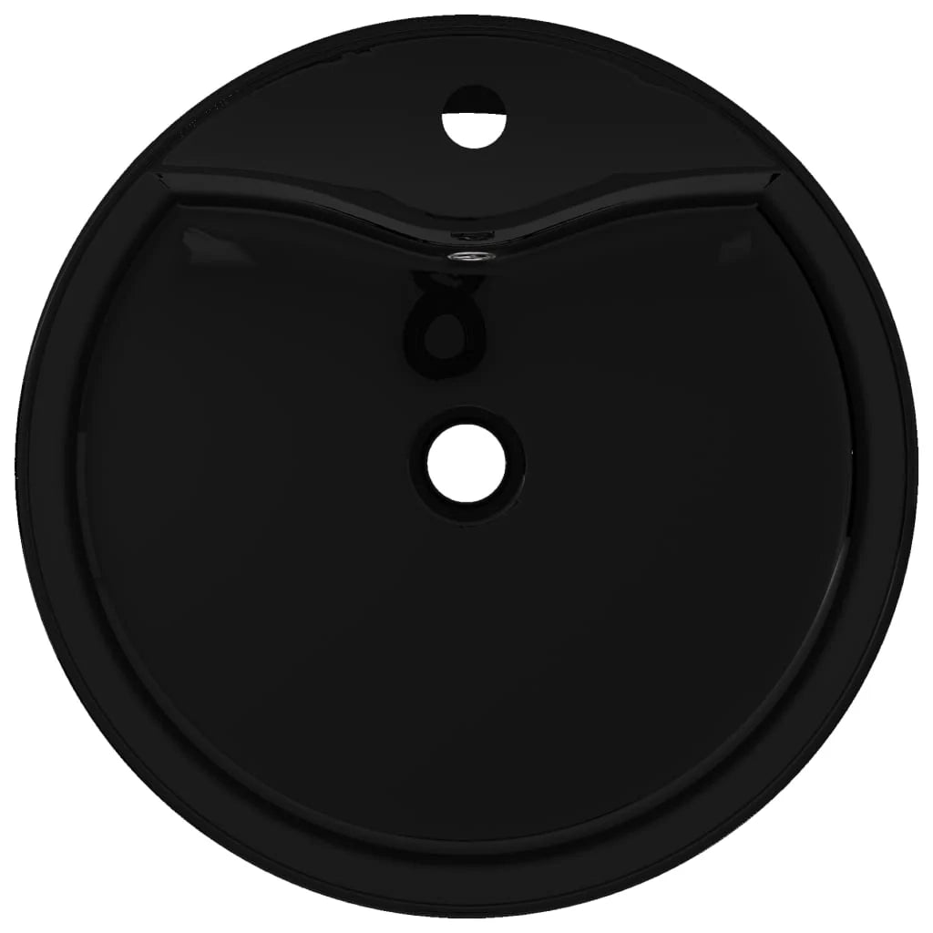 Lavabo rotondo in ceramica da 46,5 cm con foro per rubinetto/troppopieno per bagno nero 02_0002514