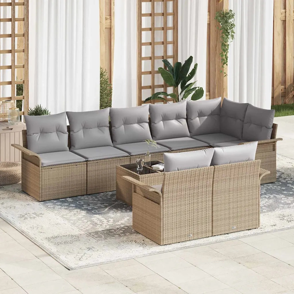 Set Divano da Giardino con archiviazione 9 pcs Beige polyrattan