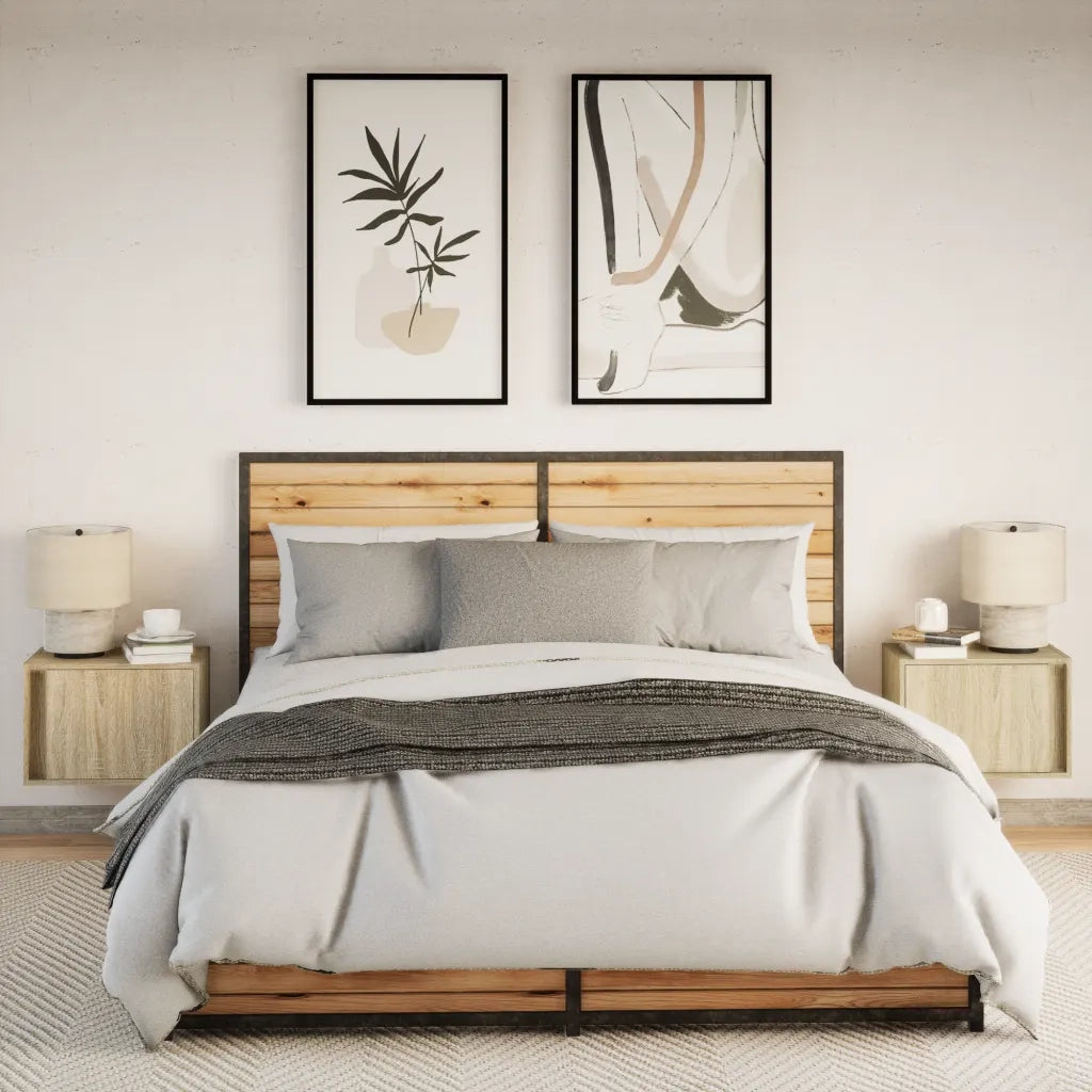 Comodini a Parete con luci LED 2 pz Rovere Sonoma