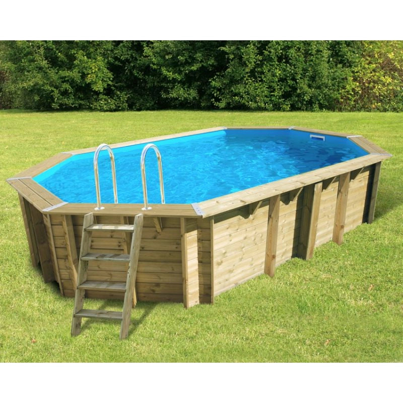 Piscina In Legno Ottagonale Northwood 610 - 6,10 X 4,00 H1,30 M - Liner Blue