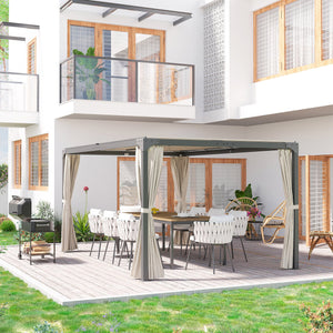 Pergola da Giardino 3x3m con Tende in Alluminio e Acciaio Beige