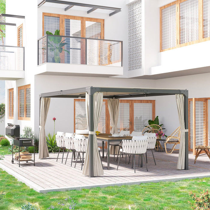 Pergola da Giardino 3x3m con Tende in Alluminio e Acciaio Beige