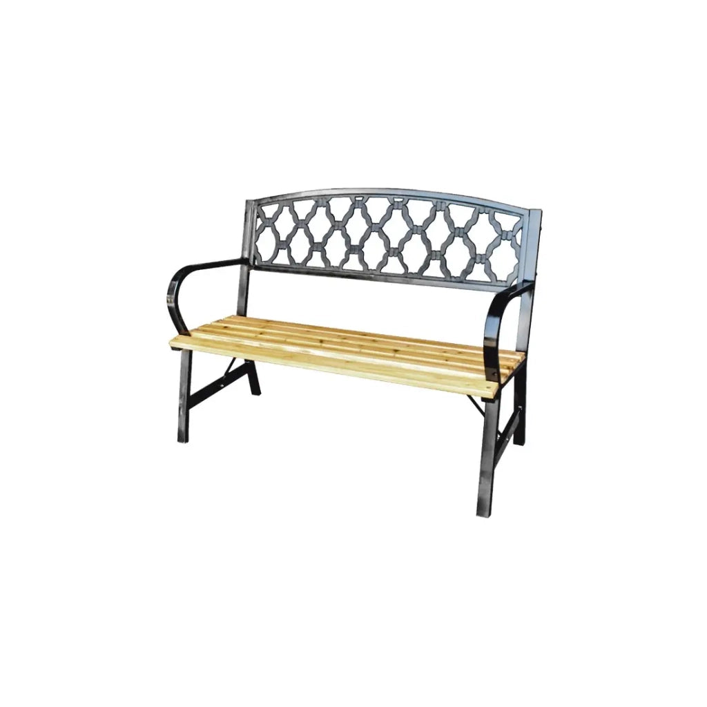 Panchina da esterno FERONA 120 cm in legno e acciaio nero con schienale decorativo