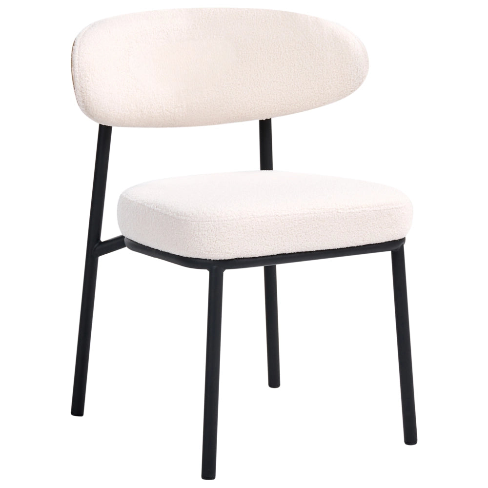 Set di 2 sedie da pranzo bianco sporco con gambe in ferro nero senza braccioli e cappucci protettivi, design moderno e minimalista per la sala da pranzo