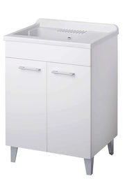 Mobile LAVATOIO in LEGNO a 2 ante - 60x45 (H.85) c/vasca e asse in PP - CR - COL: BIANCO