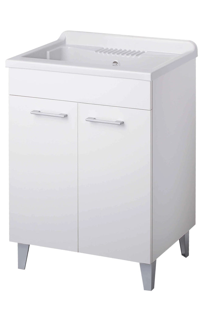 Mobile LAVATOIO in LEGNO a 2 ante - 60x45 (H.85) c/vasca e asse in PP - CR - COL: BIANCO