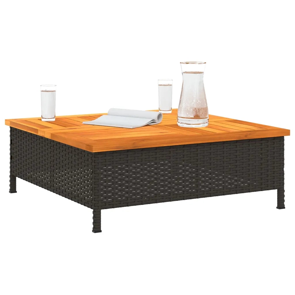 Tavolo da Giardino Nero 70x70x25cm in Rattan e Legno di Acacia 3281629