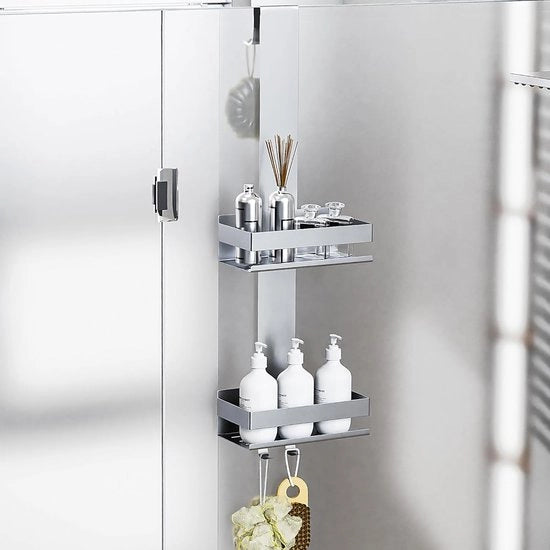 Douche a sospensione, in acciaio inox SUS304, senza fori, porta di vetro senza cornice, appeso a 12 mm (argento)