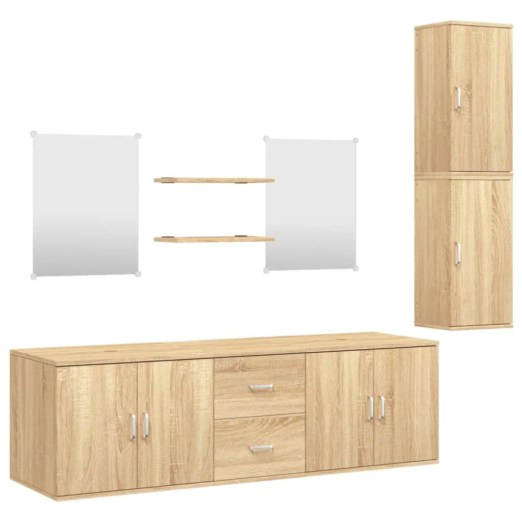 Set Mobili da Bagno | Armadio da bagno 7 pz Rovere in Legno Multistrato