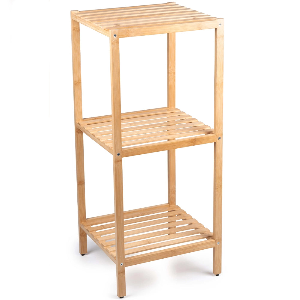 Scaffale a Colonna da Bagno 3 Ripiani Legno Bambù Armadio Organizer 33x32x77.5cm