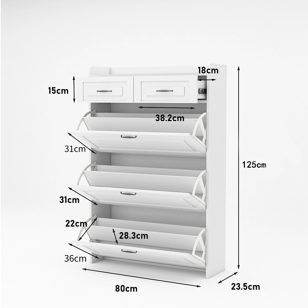 Armadio per scarpe in legno a 3 ante con 2 cassetti - Xylo - 80x23.5x125cm