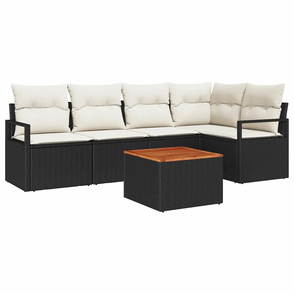 Set Divano da Giardino con cuscino 6 pcs Nero polyrattan