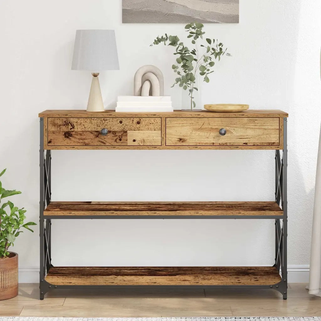 Tavolo Consolle con cassetto Legno vecchio 100 x 28 x 75 cm