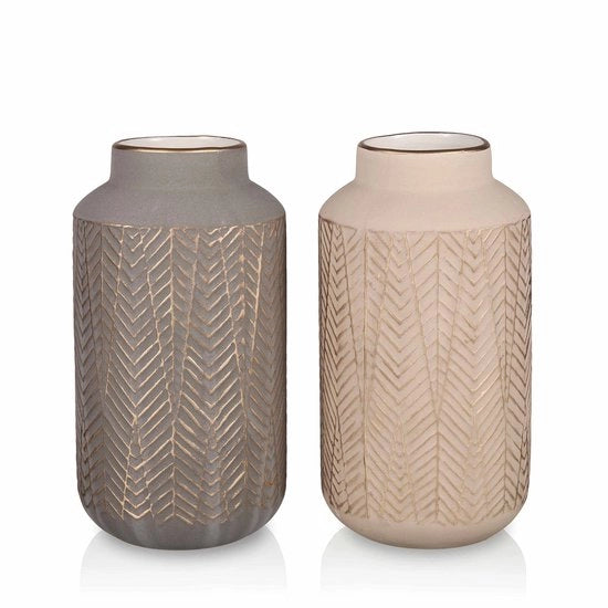 Collezione di vasetti in pietra naturale Bianco chiaro e dorato chiaro Vaso da fiori Moderno vaso da tavolo per decorazione di casa Decorazione per salotto Set di 2 20 cm