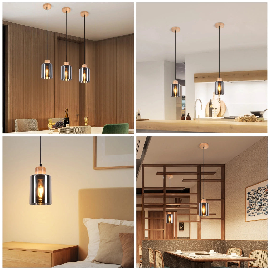 Lampada a sospensione ZMH in legno vintage per tavolo da pranzo 1 luce E27 lampada da sala da pranzo industriale