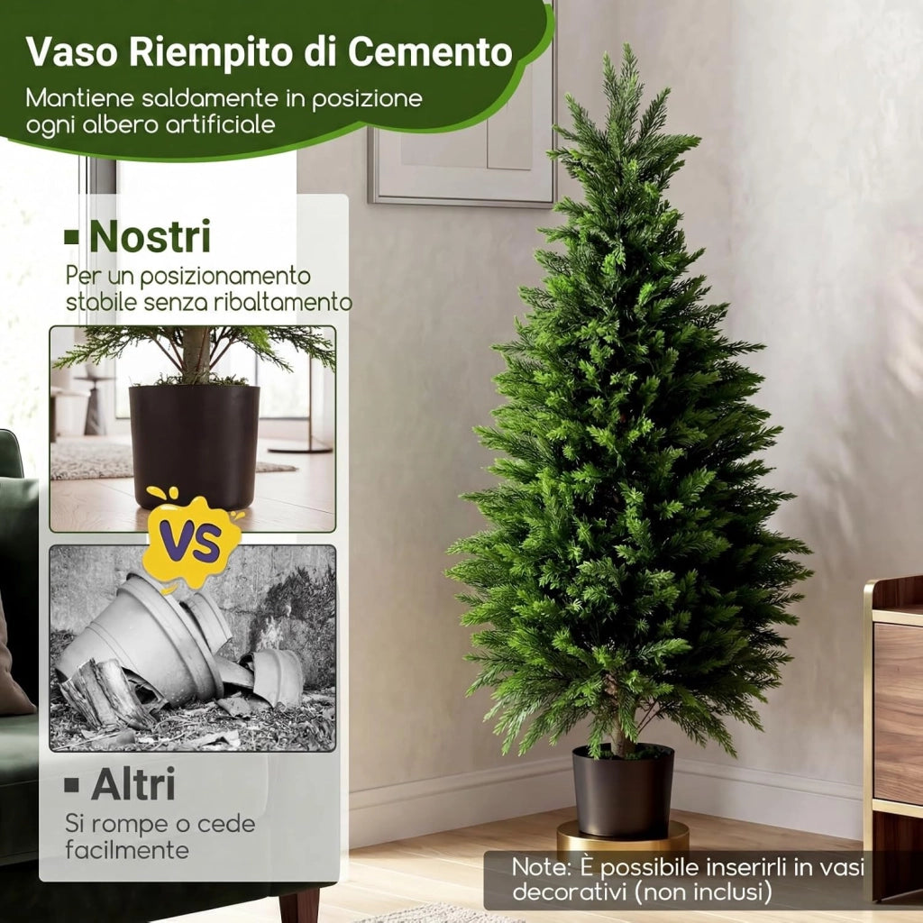 Set di 2 Alberi Artificiali di Cedro, Albero Artificiale in Vaso con Cemento e Fondo Rinforzato, Resistenti al Sole, Pianta Topiaria Finta da Interno e Esterno, per Casa e Ufficio (120 cm)