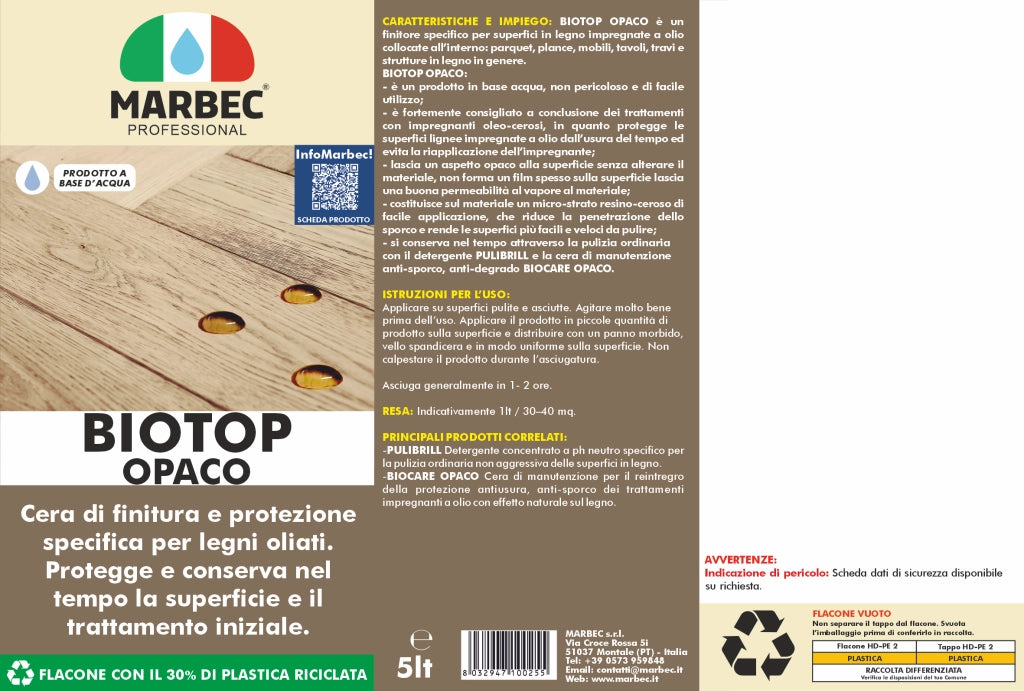 Cera per parquet BIOTOP OPACO   5LTx4Pz