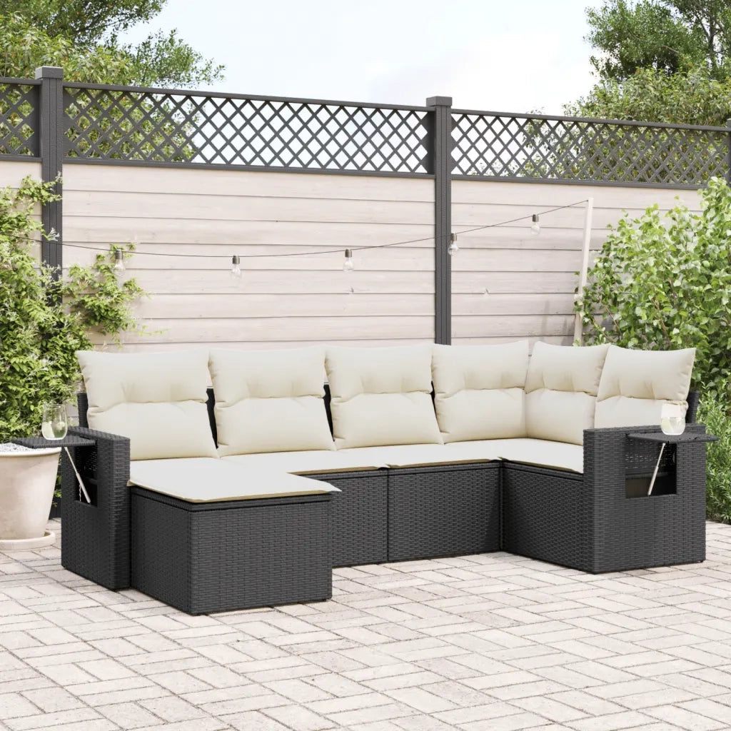 Set Divano da Giardino 6 pz con Cuscini Nero in Polyrattan 3220455