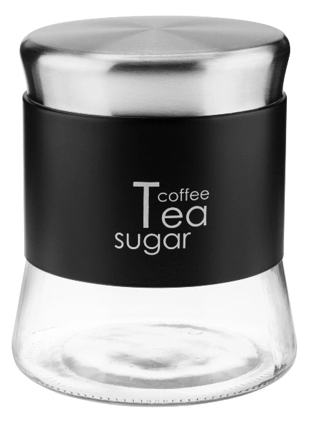 Contenitore per alimenti in vetro con coperchio KADAX per tè, caffè e zucchero, 750 ml, nero.