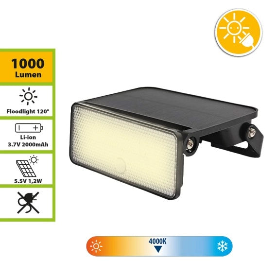 VELAMP Proiettore LED solare 1000 lumen orientabile con rilevatore di movimento 1000 lumen