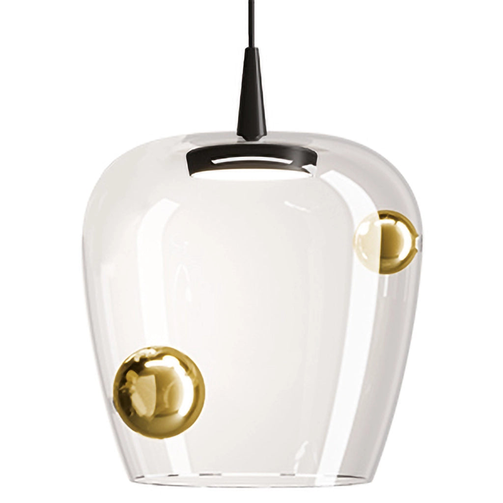 Zafferano Lampada a sospensione Bilia 230V LED 8W in vetro borosilicato soffiato a bocca con finiture Nero e Oro antico, diametro 27 cm, CRI 90