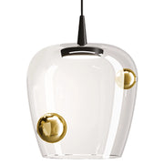 Zafferano Lampada a sospensione Bilia 230V LED 8W in vetro borosilicato soffiato a bocca con finiture Nero e Oro antico, diametro 27 cm, CRI 90
