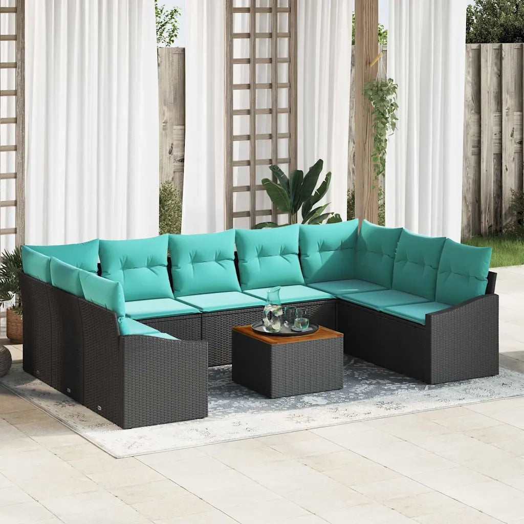 Set Divano da Giardino con cuscino 10 pcs Nero polyrattan