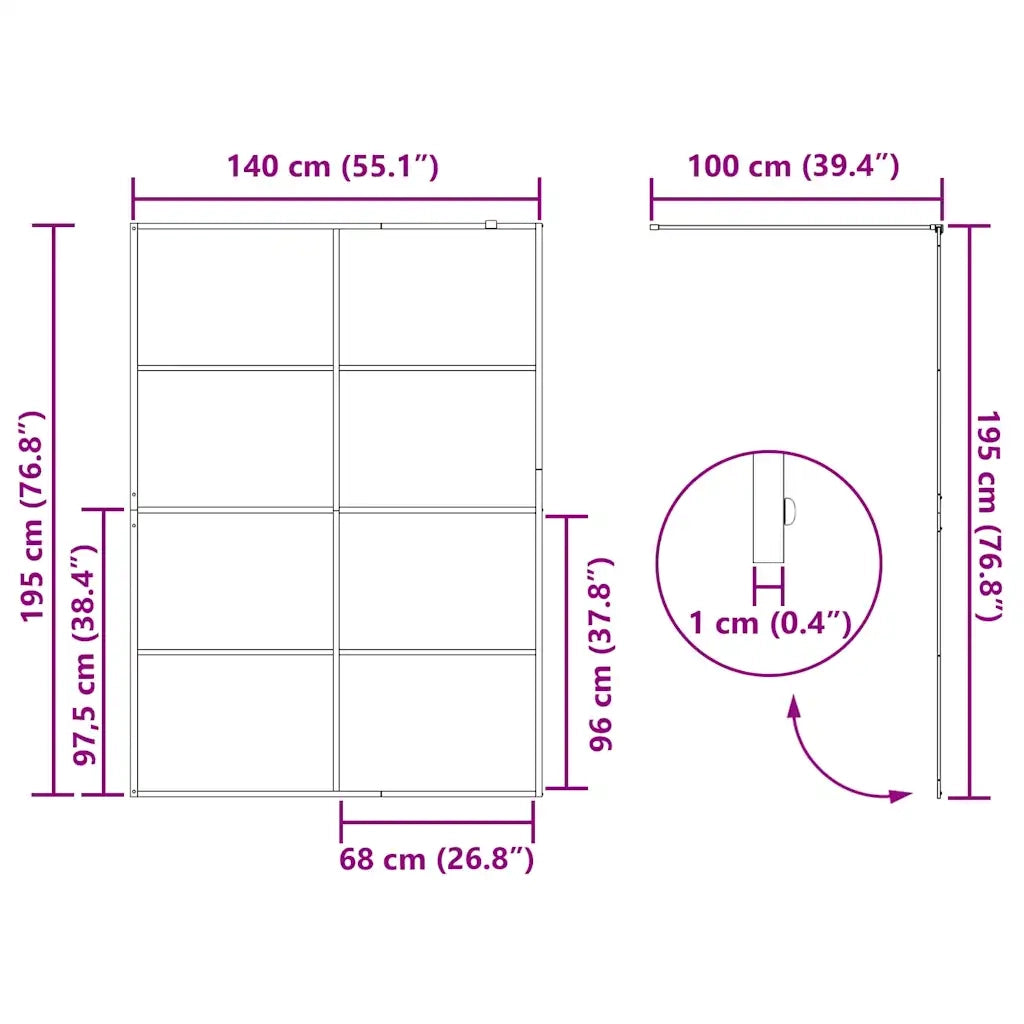 Parete Doccia Walk-in in Vetro Trasparente ESG 140x195cm Nera 151037