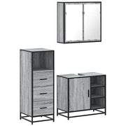 Set Mobili da Bagno | Armadio da bagno 3 pz Grigio Sonoma in Legno Multistrato