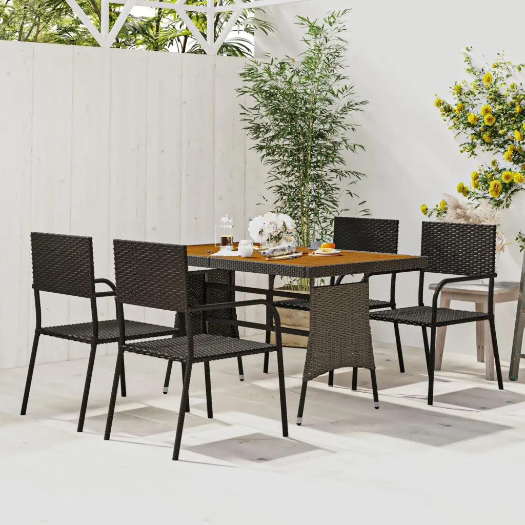 Set da Pranzo per Esterni 5 pz in Polyrattan Nero
