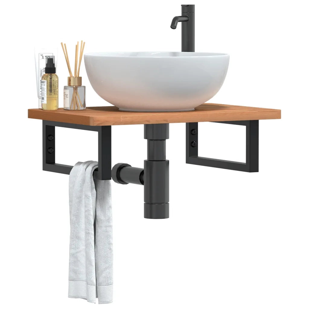 Ripiano a Parete per Lavabo-Mensole a Muro in Acciaio e Massello di Faggio 764752