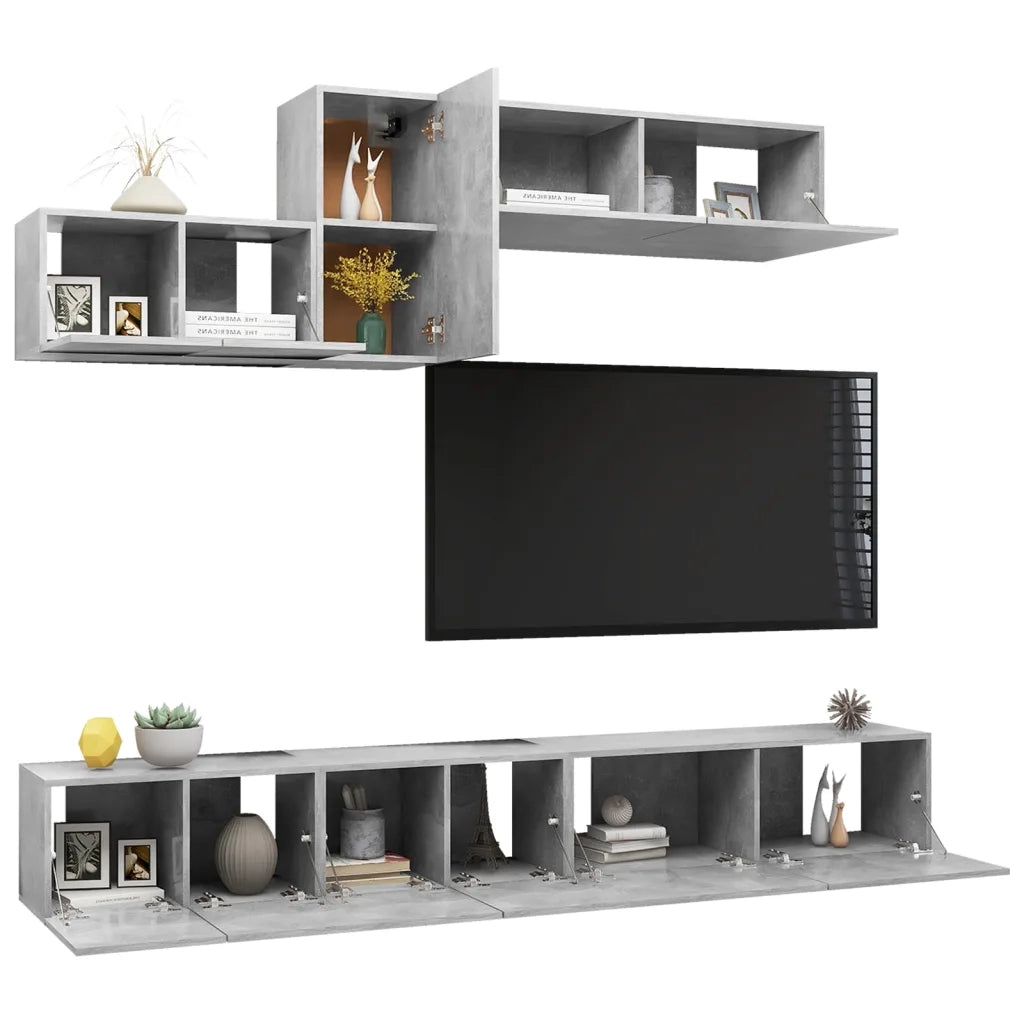 Set di Mobili Porta TV 6 pz Grigio Cemento in Legno Multistrato 3079150