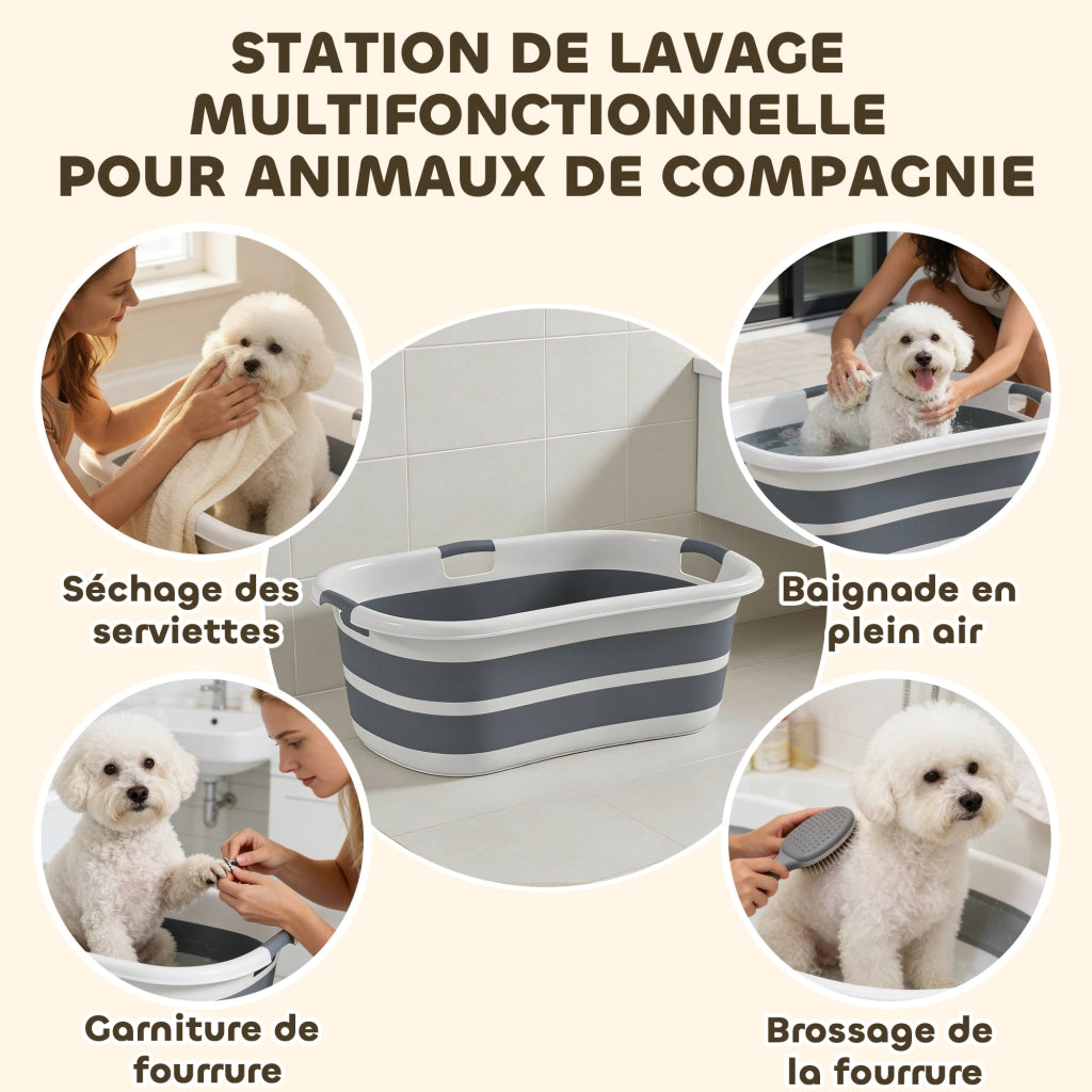Vasca da Bagno per Cani Pieghevole ¨C Zephmum ¨C Grigio con Foro di Scarico