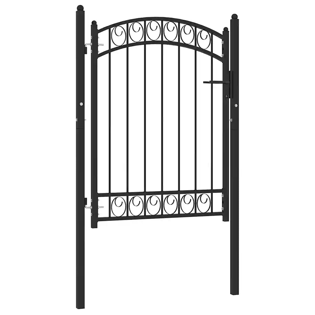 Cancello per recinzione Emmen con parte superiore ad arco in acciaio 100x98,5 cm Nero 146369