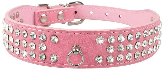 Collare per cani con decorazioni in cristallo - Pelle in pelle - Adattabile - Piccolo/Medio/Grande - 5 fori - 100% nuovo - Collare per cani
