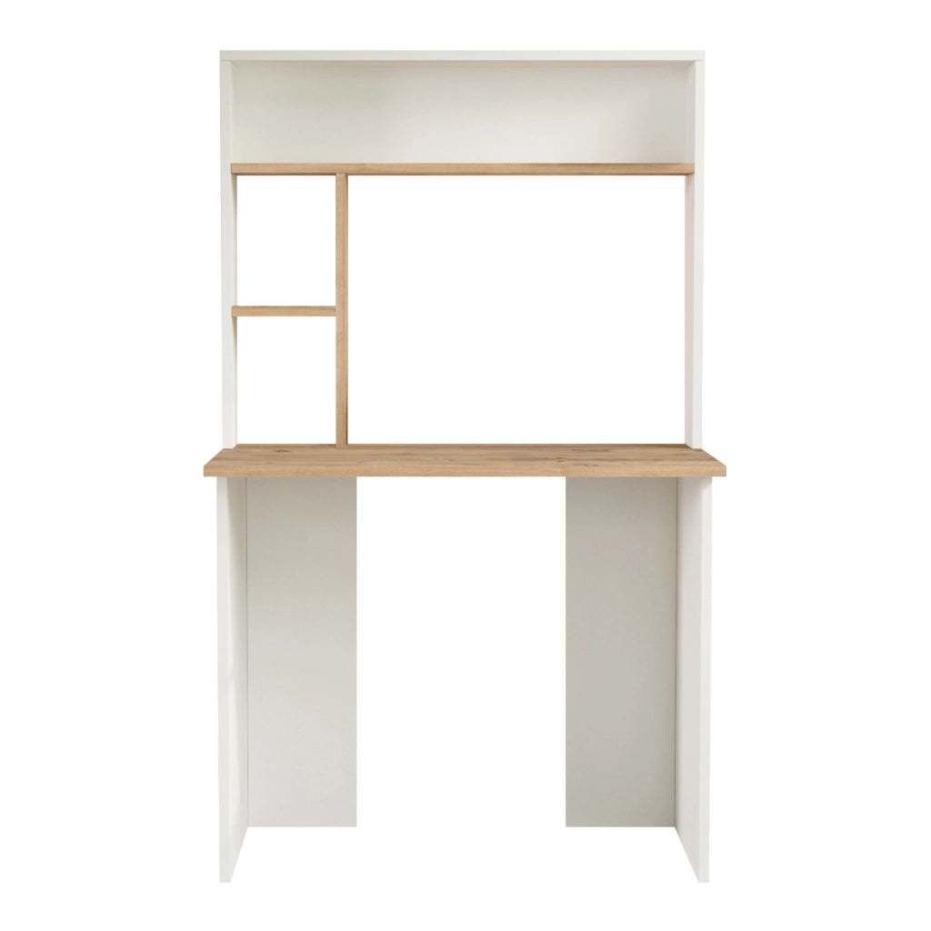Scrivania Tópisa con Scaffale e Piano 90 x 52 cm - Effetto Rovere / Bianco [en.casa]