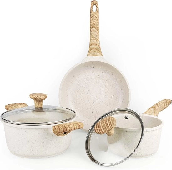 Insieme di pentole 5 pezzi - 16 cm pentola acciaio 15 l - 20 cm pentola acciaio 25 l - 24 cm padella - rivestimento antiaderente - accessori da cucina - tutti i fornelli - senza PFAS - Insieme di pentole